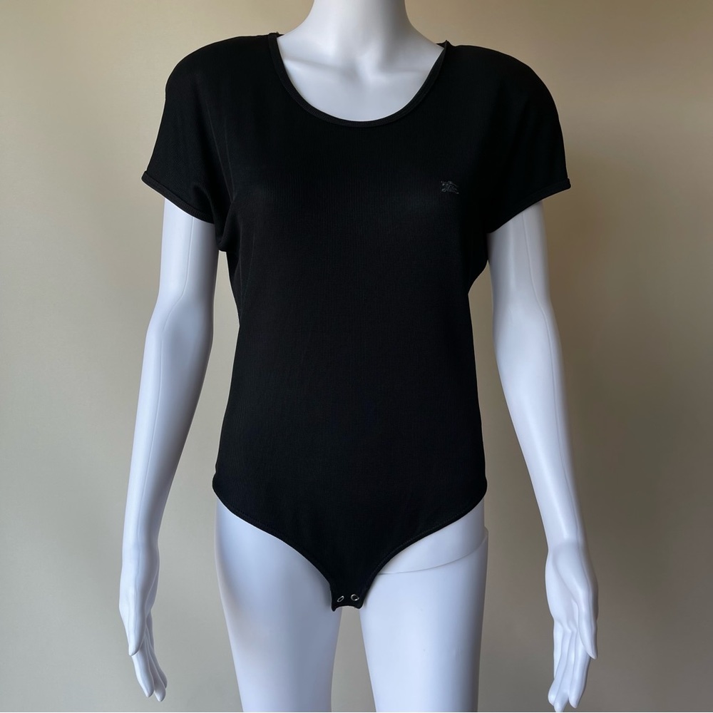 Burberry Burberrys vintage logo bodysuit short sleeve black Ribbed Sz 48 - Picture 3 of 13